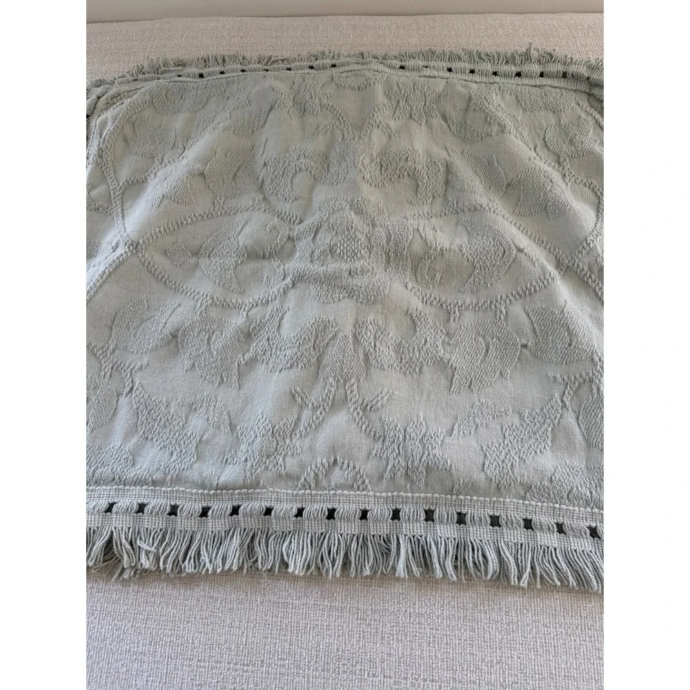 Crown Crafts Set of 2 Chenille Fringe Bed Pillow Shams Blue Standard Size